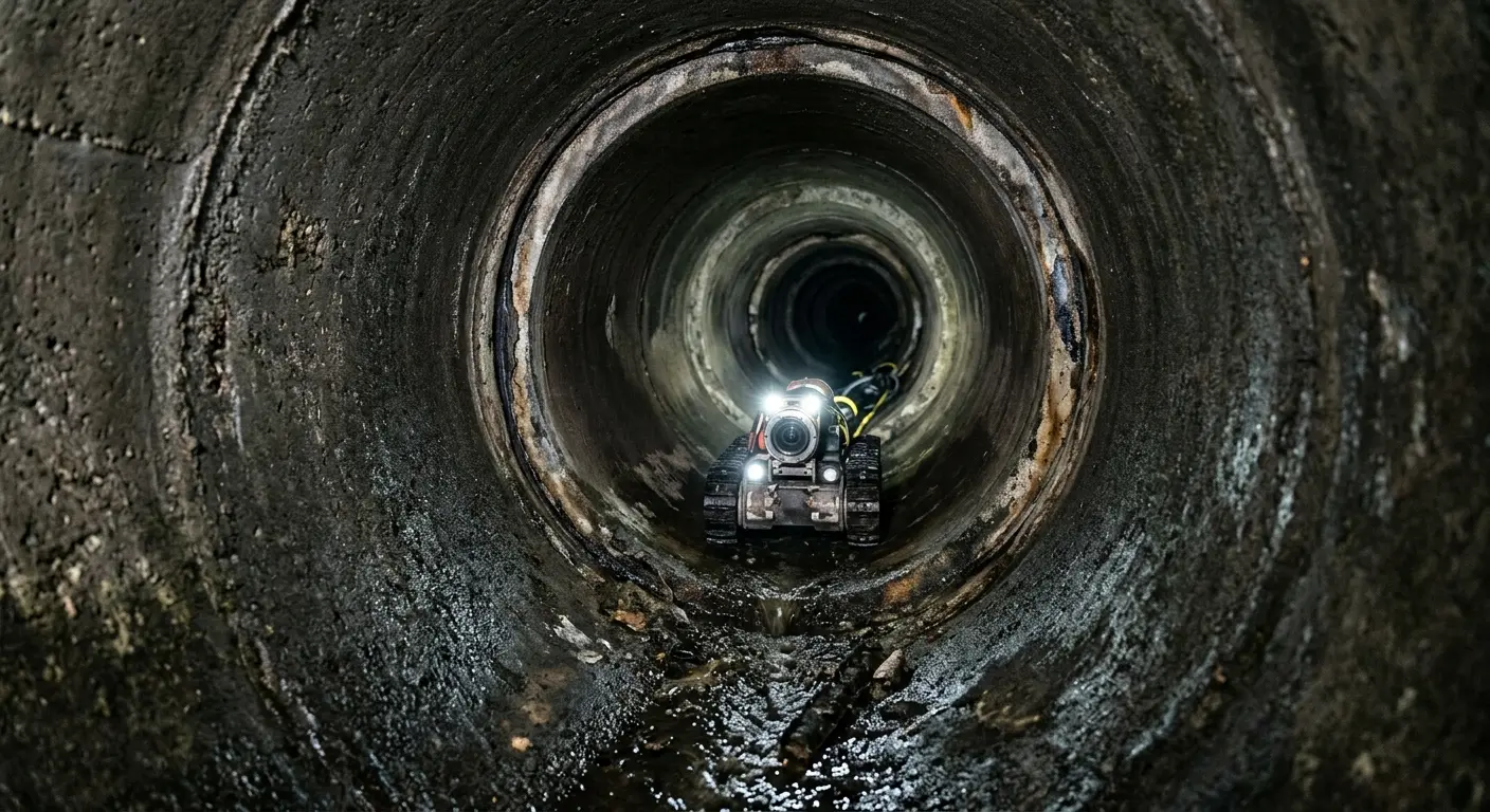 Robotic sewer camera inspecting pipe interior for Sewer Line Cleaning in Binghamton